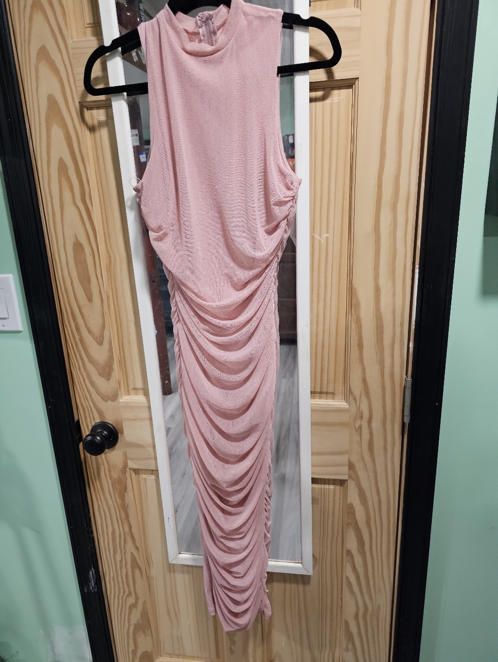 Sleeveless Ruched Pink Midi Dress
